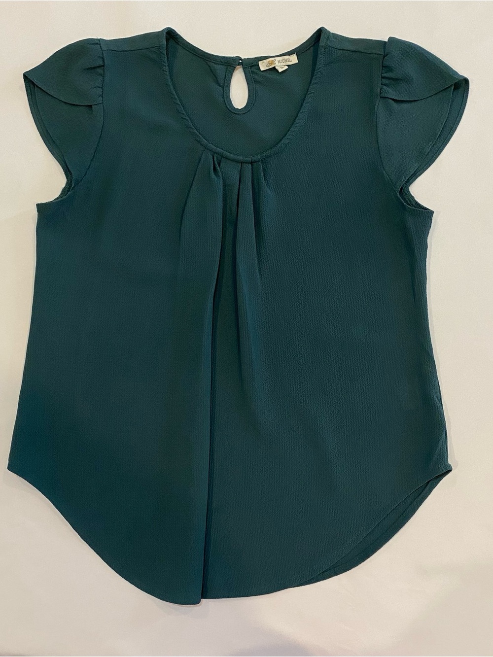 Michele Deep Teal Short-Sleeve Pleated Blouse